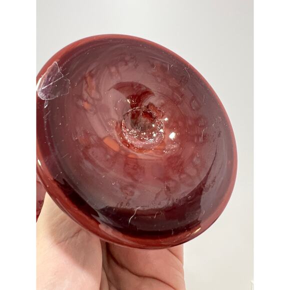 Hobbyist (?) Hand Blown Fluted Vase Maroon Red Maker Unknown - Picture 8 of 11